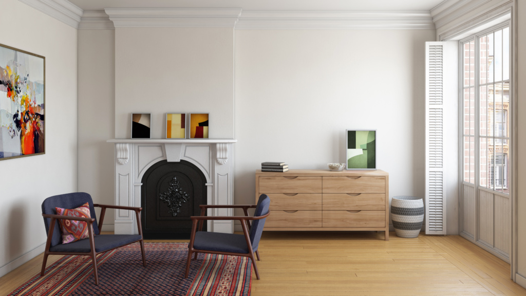 Series 353 modern dresser with integrated solid wood handles in a Parisian apartment