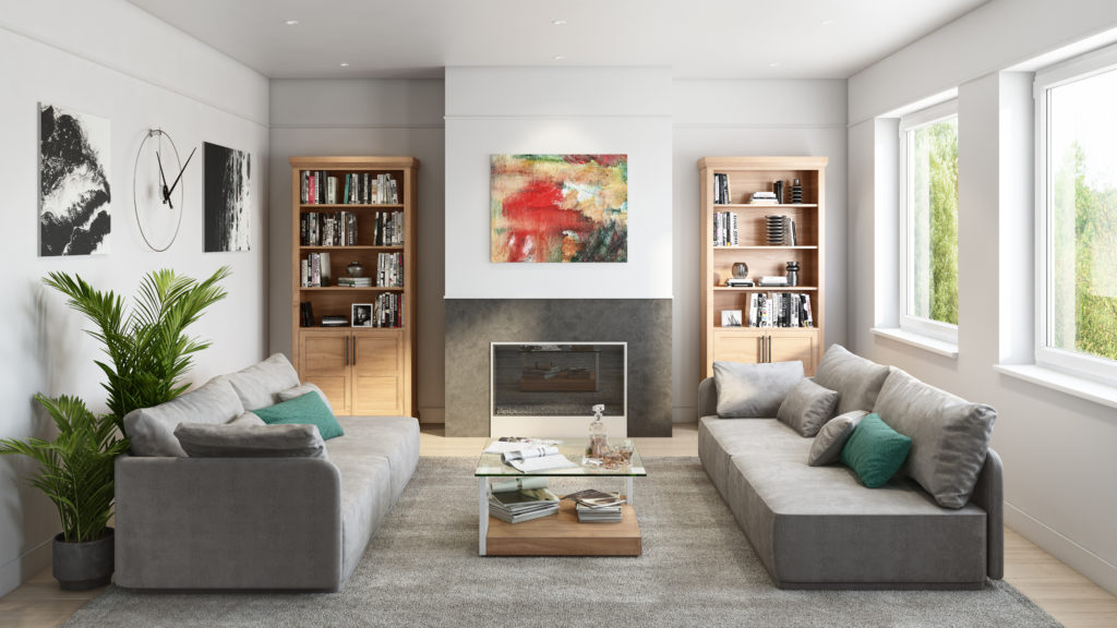 Contemporary Living Room with two Ash Bookshelves
