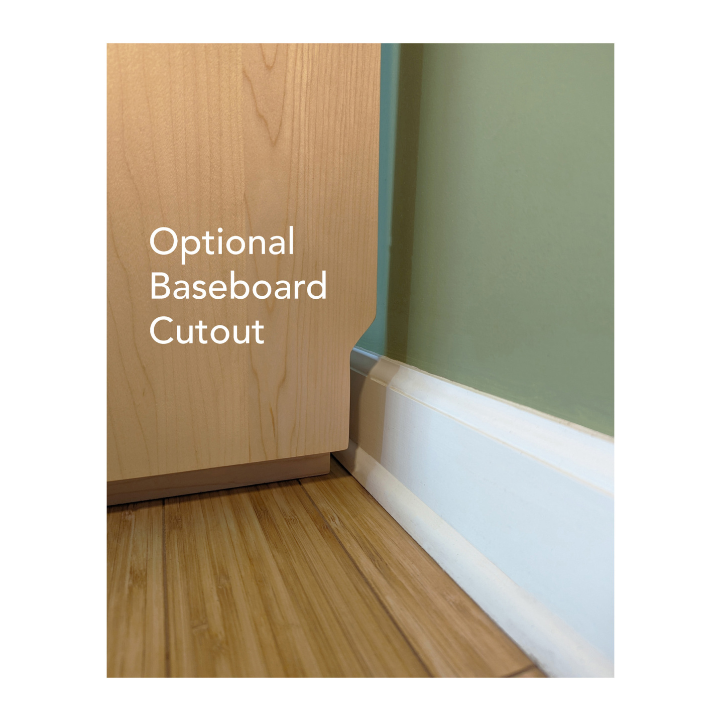 Cutout in a bookshelf for the baseboards