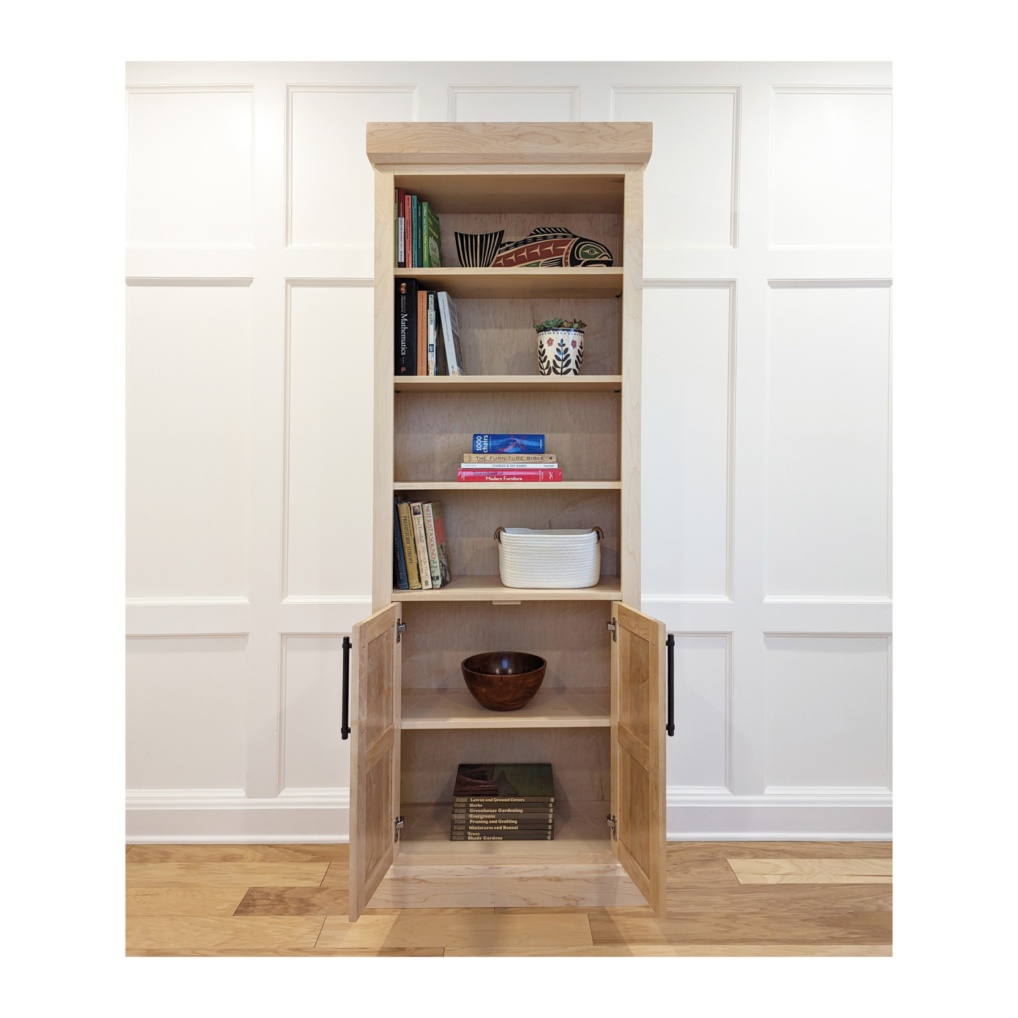 Maple wood bookcase with lower doors