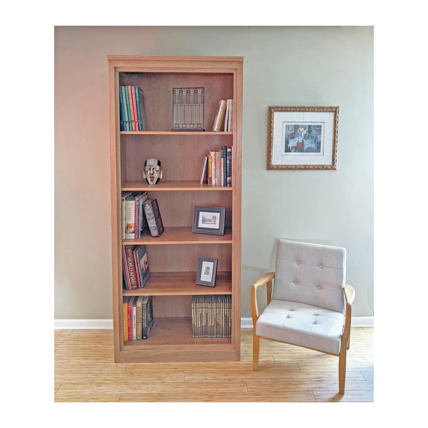 Large Scandinavian bookshelf constructed in solid cherry wood--Made by 57NorthPlank Tailored Fine Furniture
