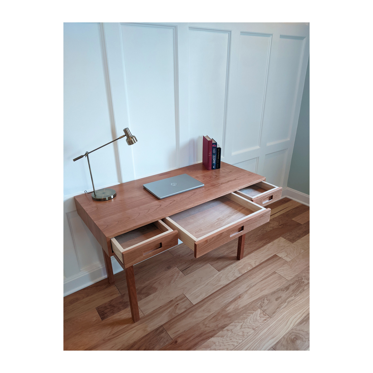 Locally handmade cherry wood modern desk with three drawers