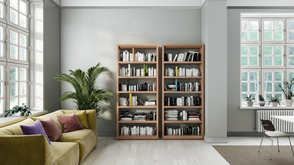 Modern bookshelves in a Scandinavian living room with Nordic Furniture