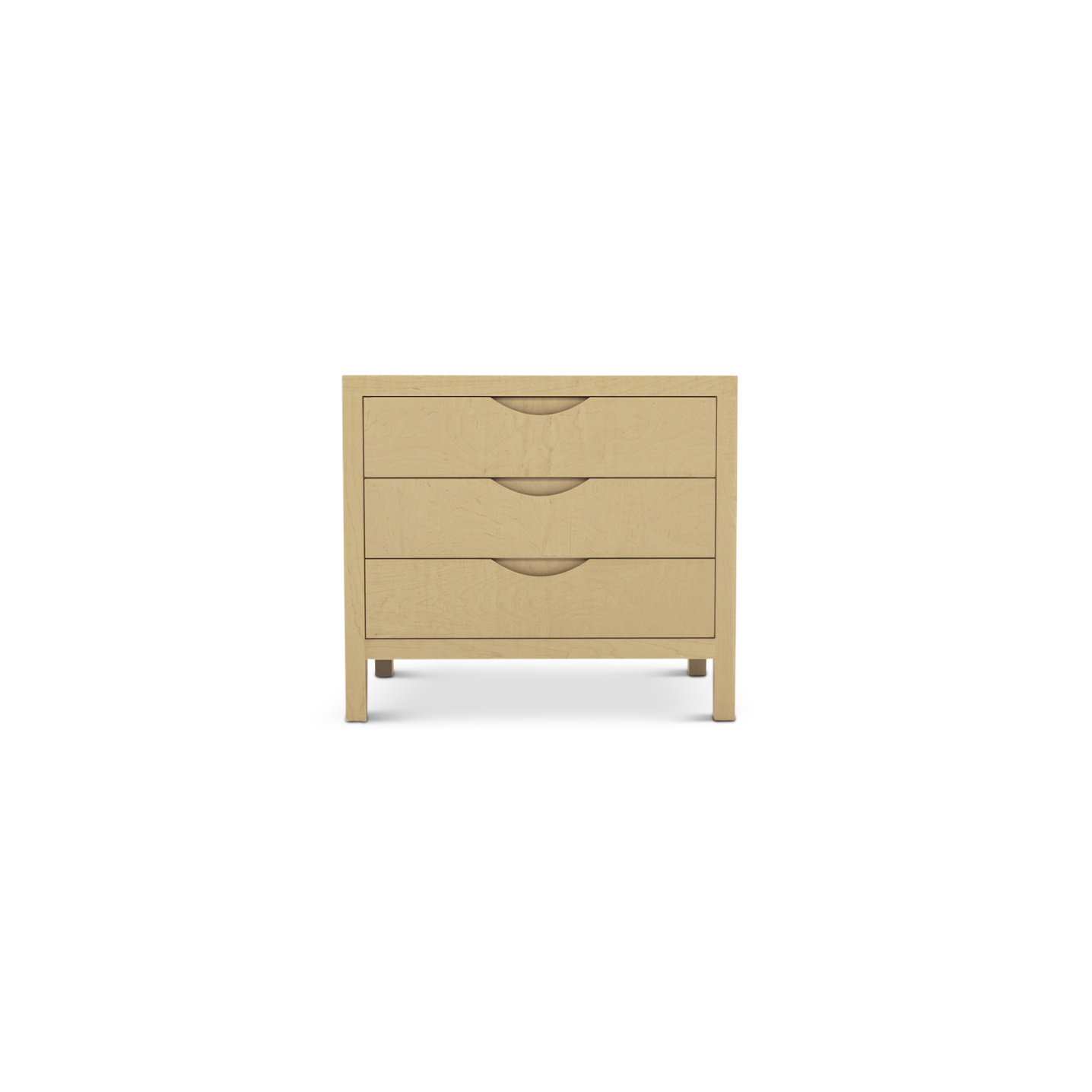 Three drawer maple wood modern Danish nightstand