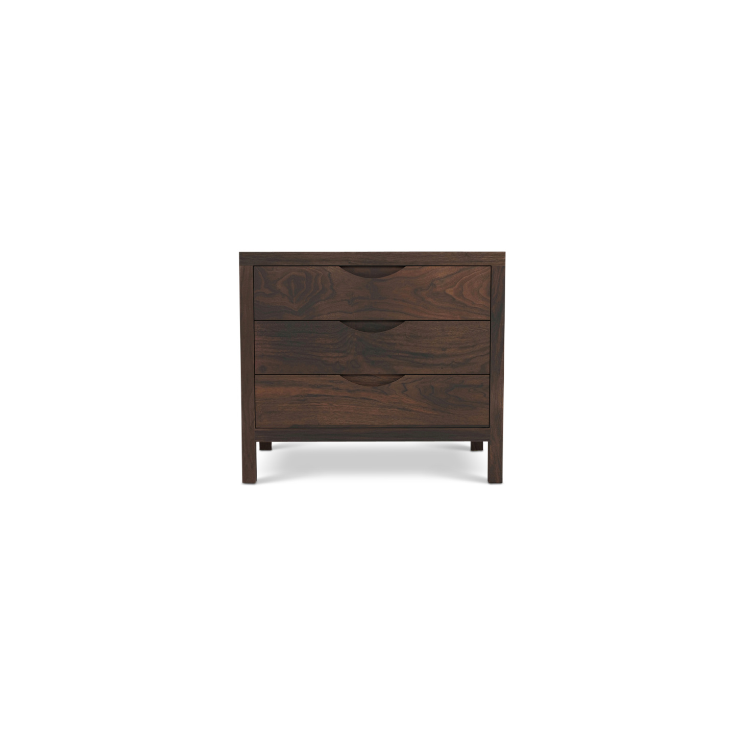 Three drawer solid walnut wood modern Danish nightstand