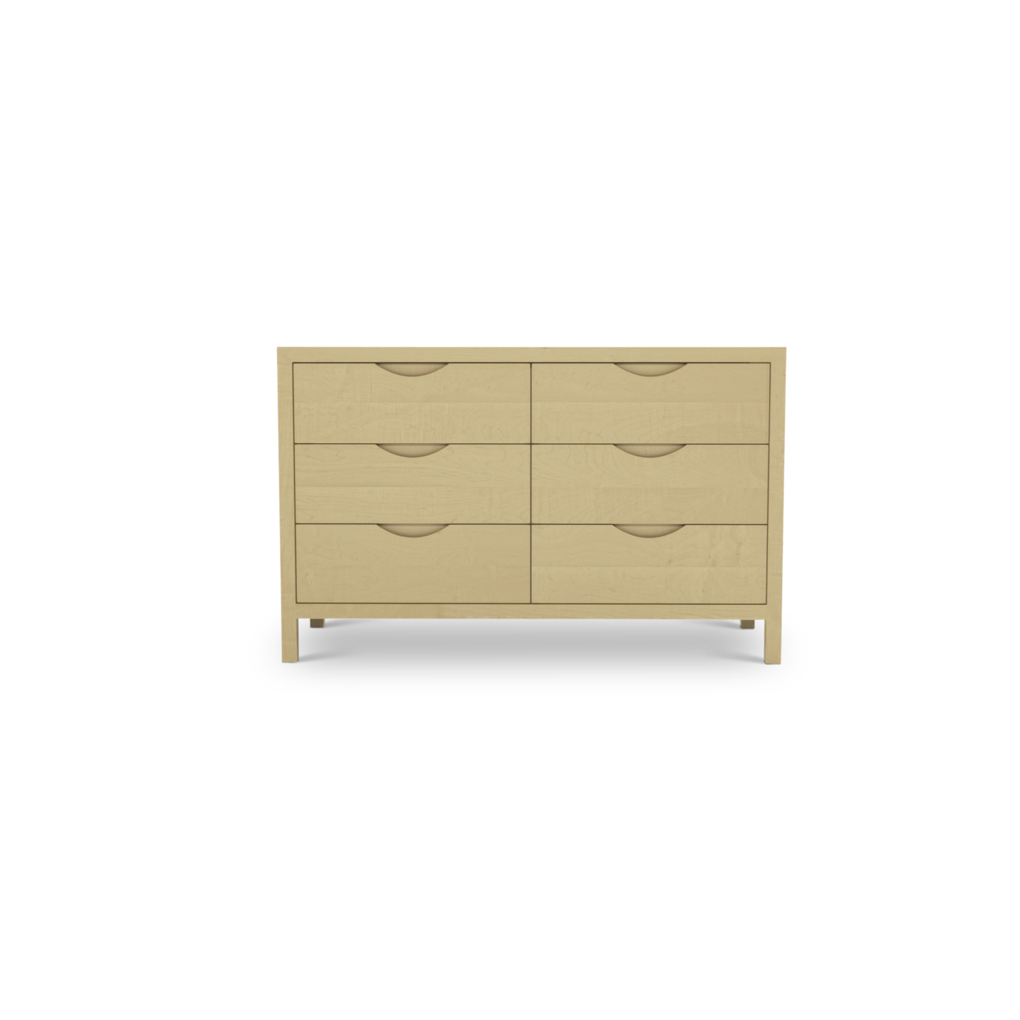4 foot six drawer tailored maple dresser