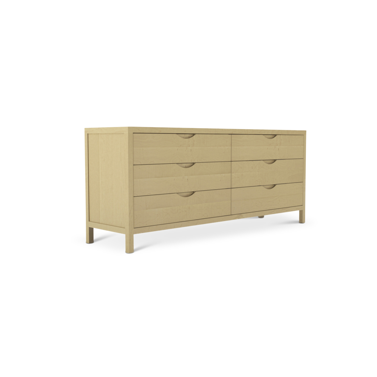 maple wood 72" dresser with six drawers