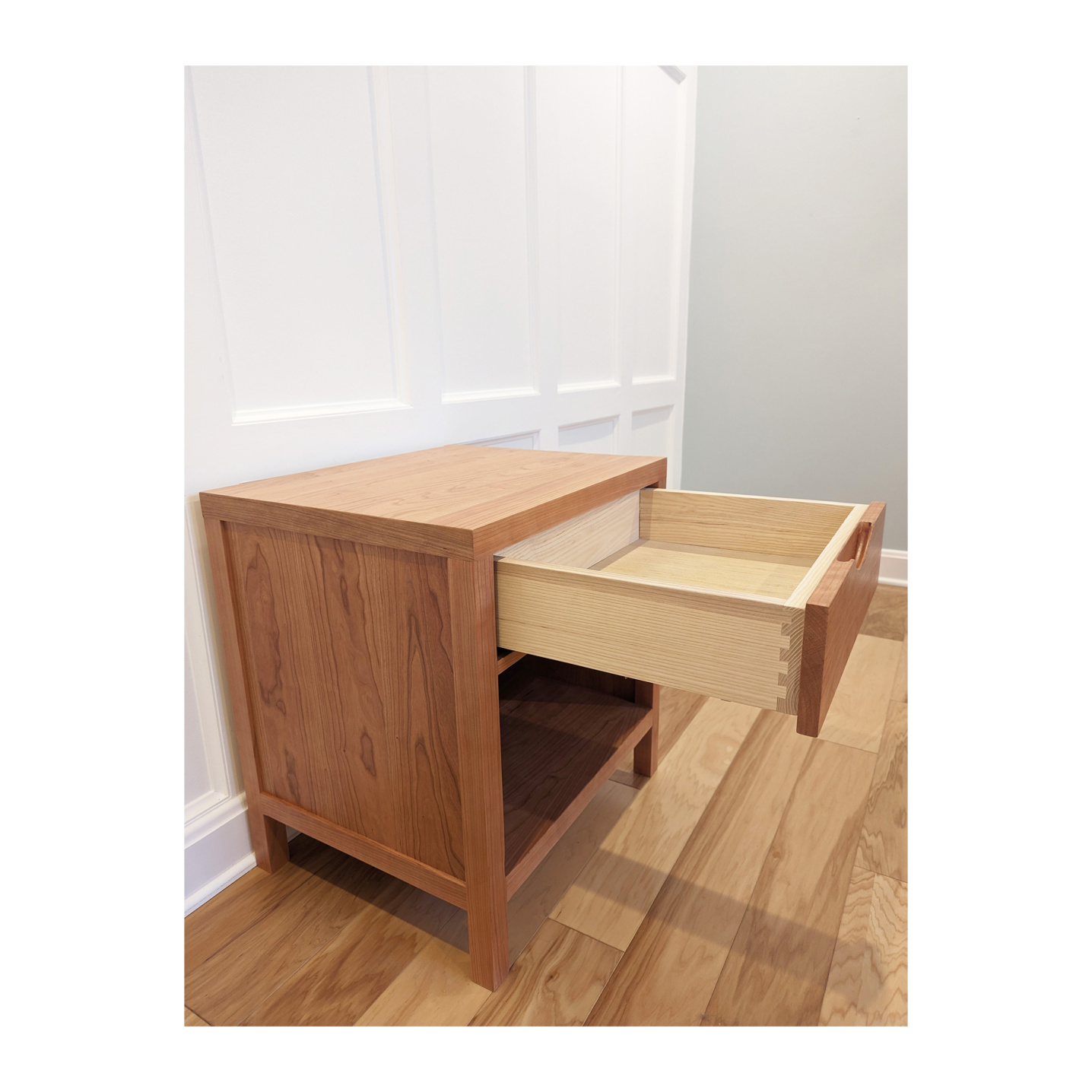 Nordic Nightstand made in solid wood with soft closing dovetail drawers using Ash wood--Made by 57NorthPlank Tailored Modern Furniture