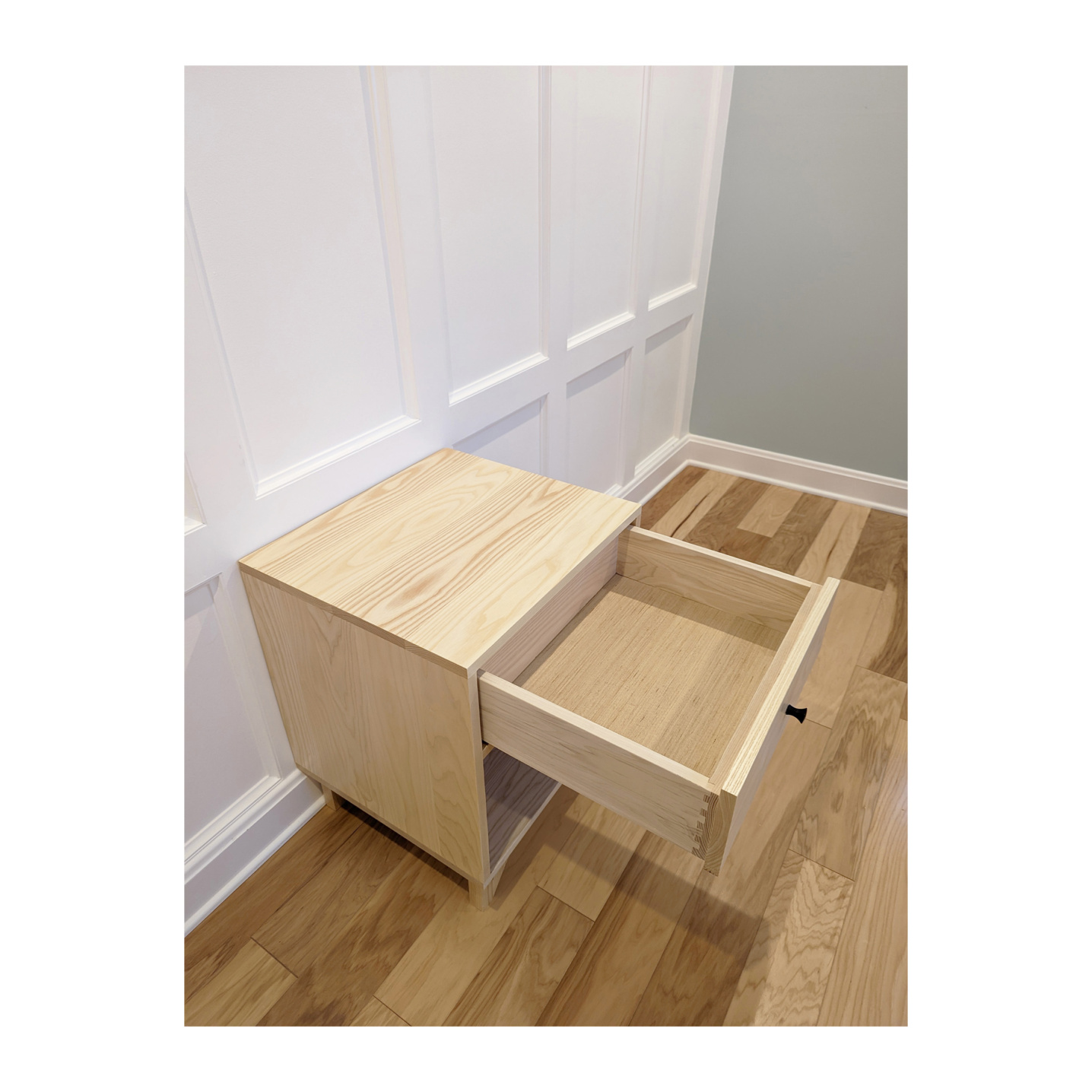 Single drawer solid ash nightstand with dovetail drawers--Made by 57NorthPlank Tailored Modern Furniture