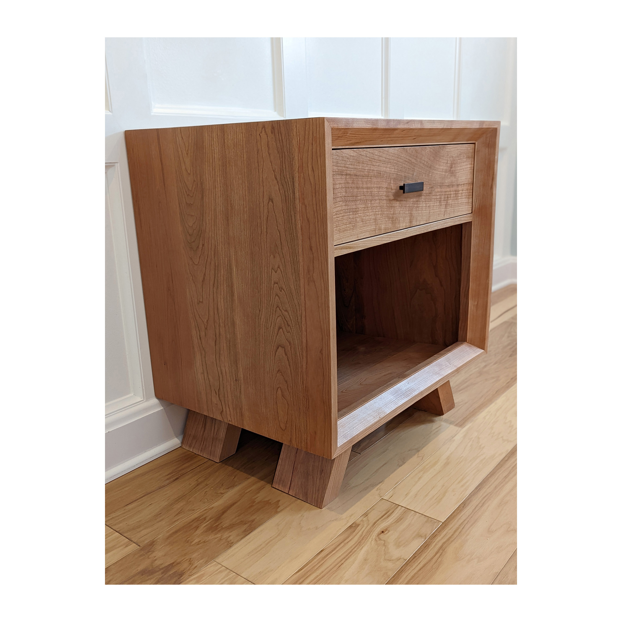 One Drawer Nightstand Made In Solid Cherry Wood With A Scandinavian Design--Made By 57NorthPlank Tailored Modern Furniture