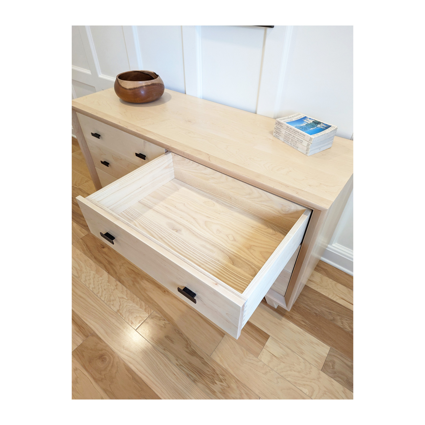 Solid wood dovetail drawers with soft-closing glides