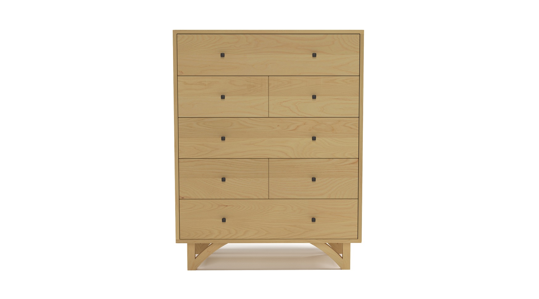 Solid ash modern seven drawer tall dresser with custom hand cut legs