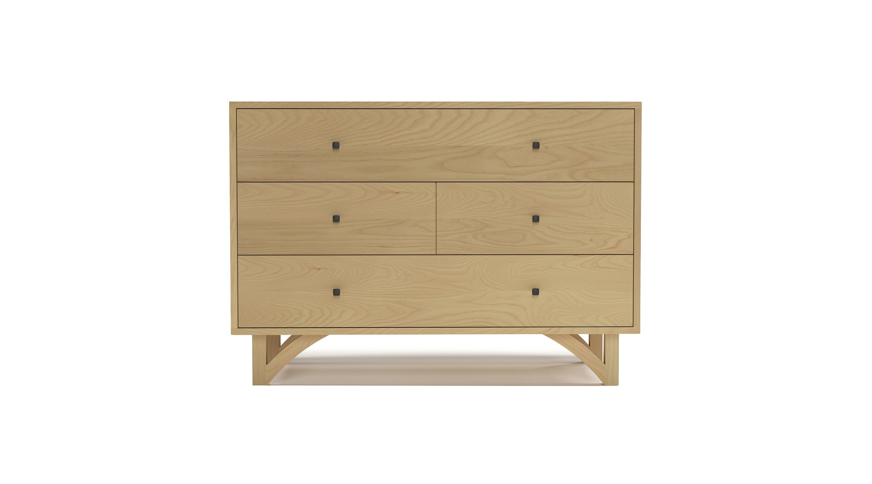 Solid ash 42" modern four drawer dresser with custom hand cut legs