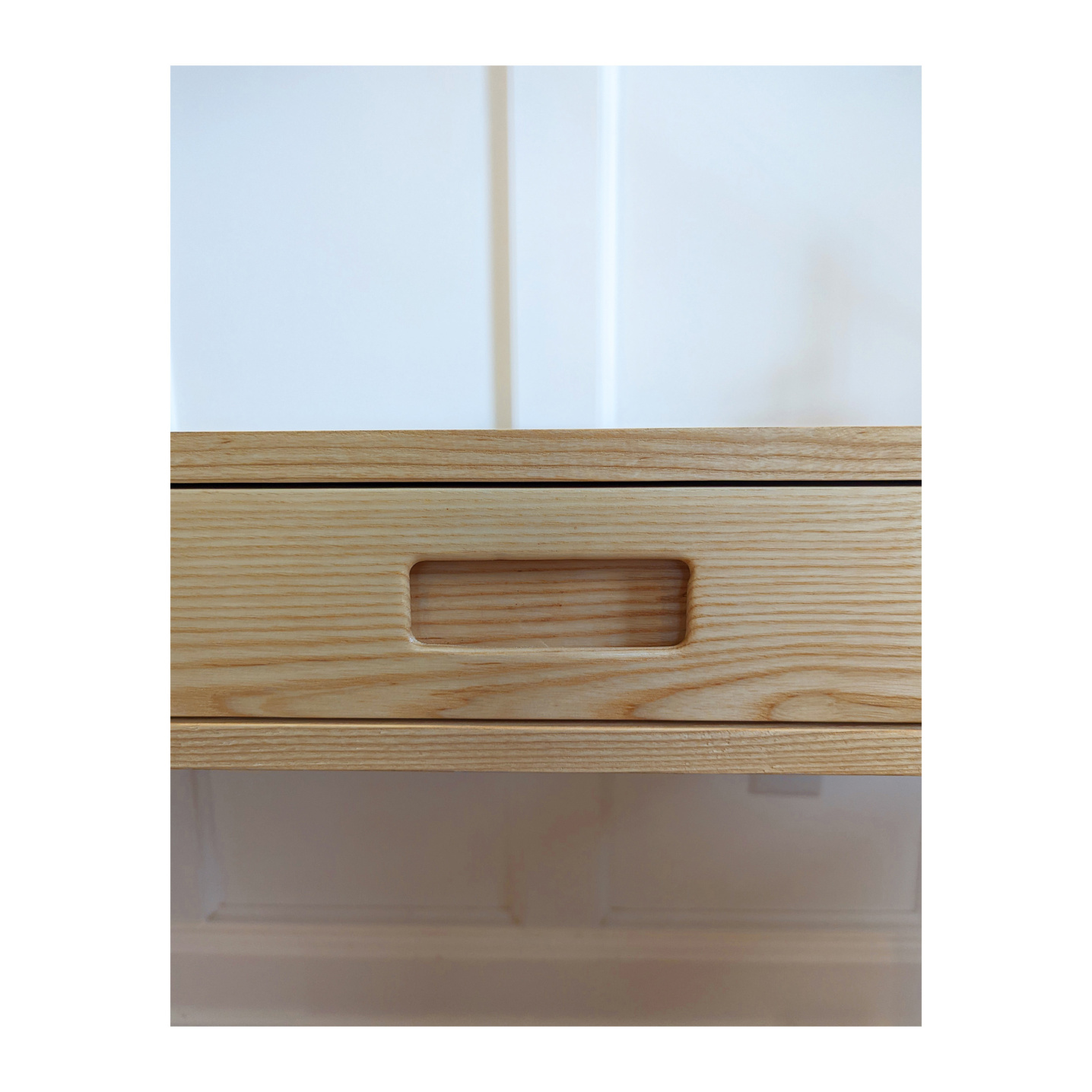 Integrated furniture handle for a desk--Made by 57NorthPlank Tailored Fine Furniture