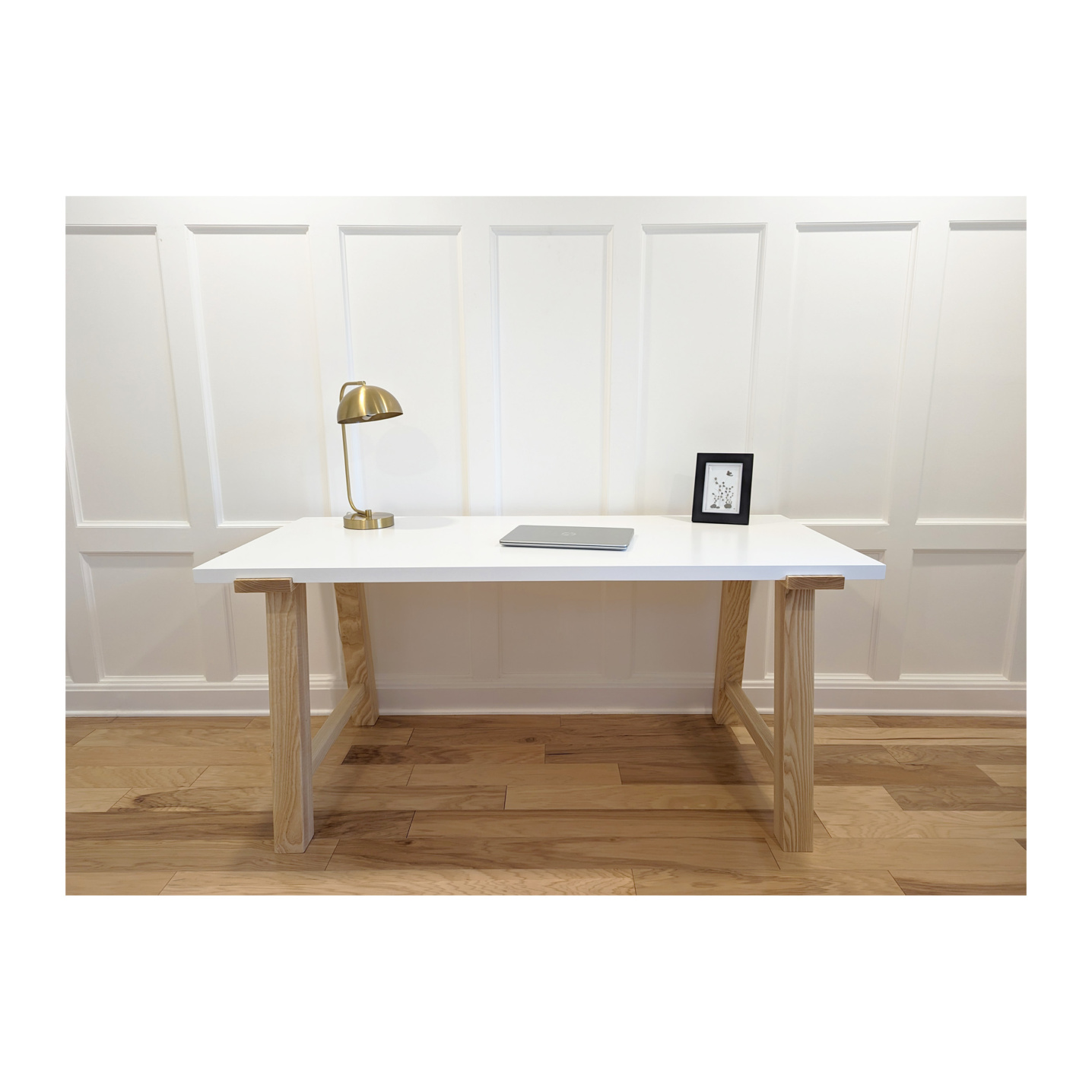 White Top Desk--modern design with angled legs