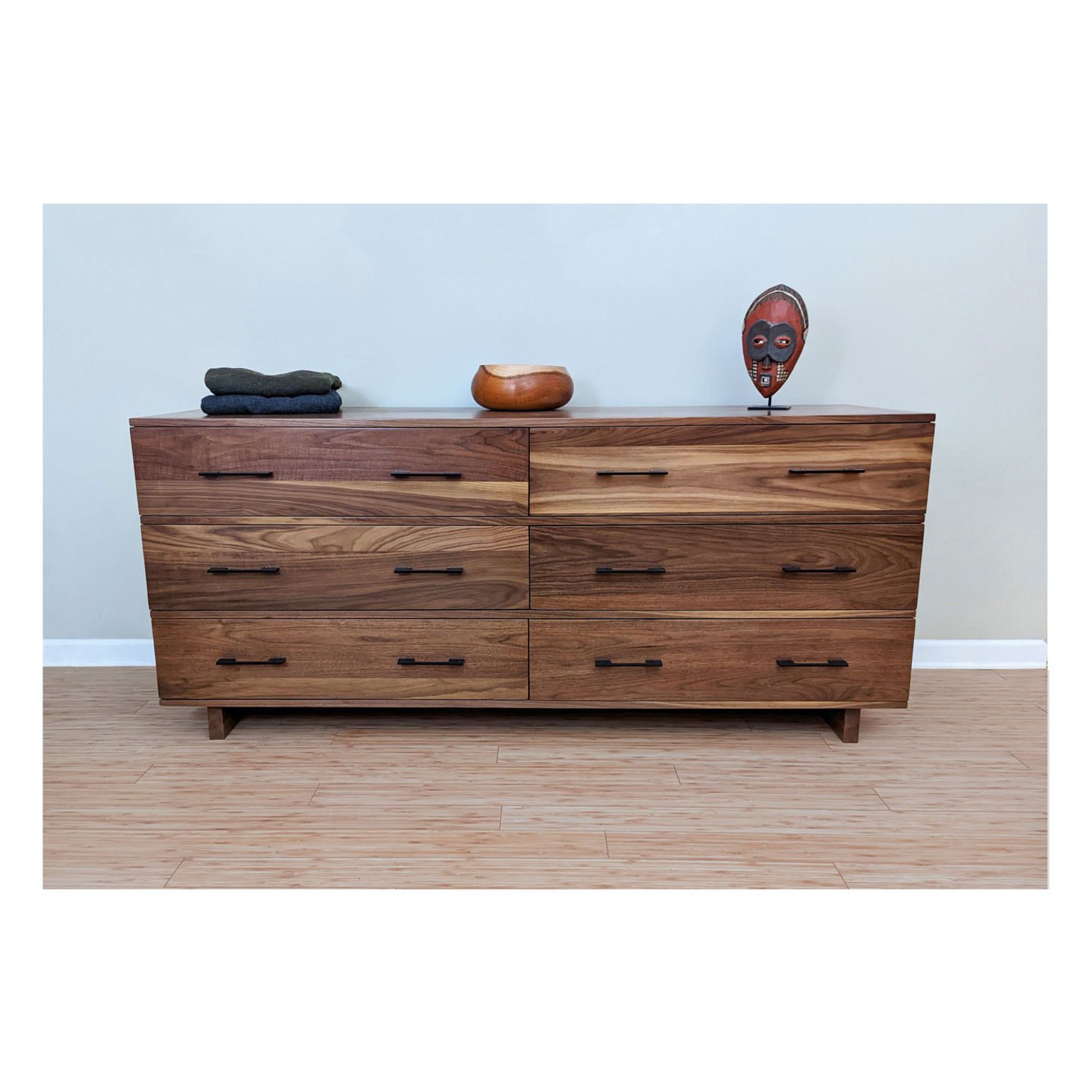 Modern Dresser 5 feet long with six drawers--Solid Walnut Construction--Made by 57NorthPlank Tailored Modern Furniture