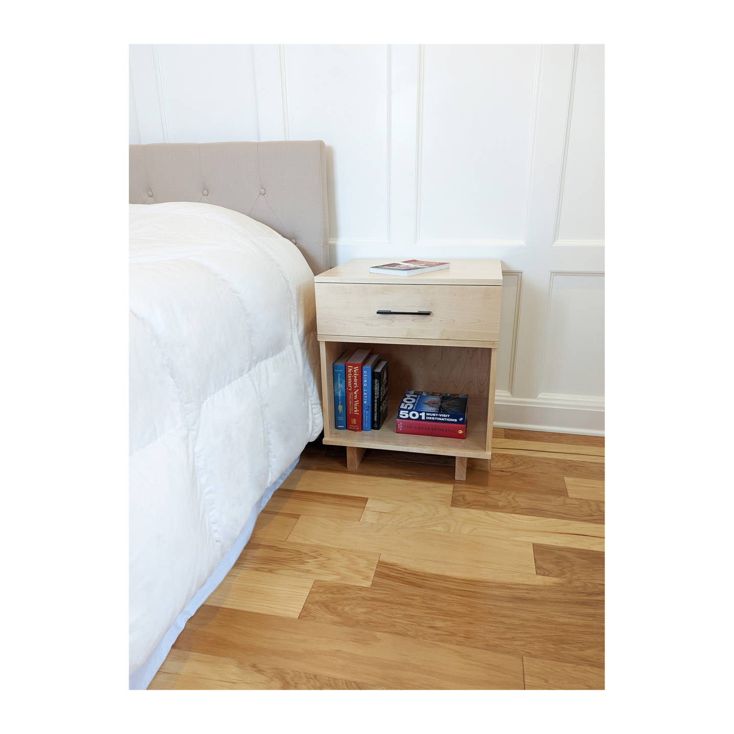 Scandinavian Nightstand with Maple Wood--Made by 57NorthPlank Tailored Modern Furniture