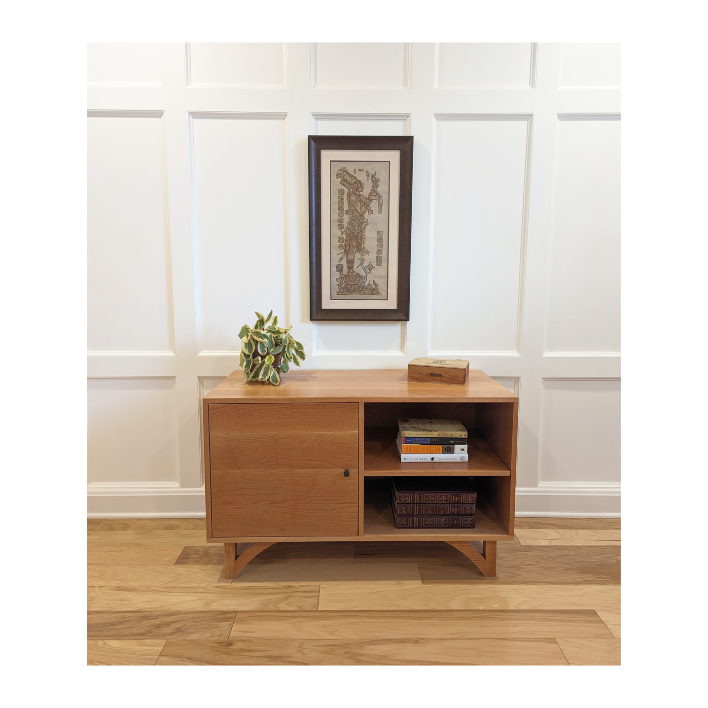 Cherry single door tv stand with solid wood construction