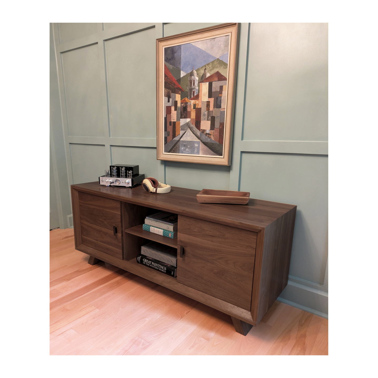 Modern Media Cabinet with Real Walnut Wood