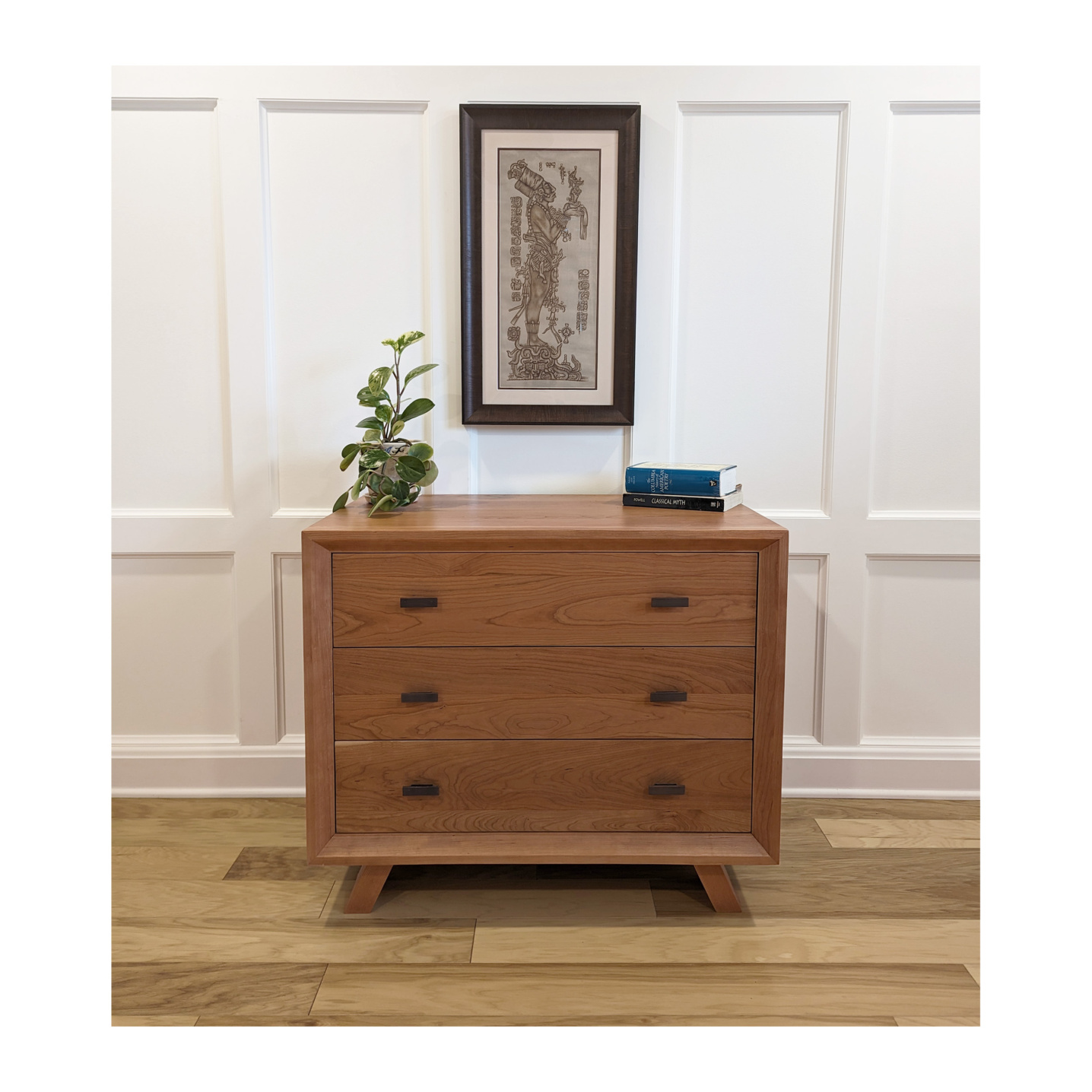 Cherry three drawer dresser constructed in solid woods