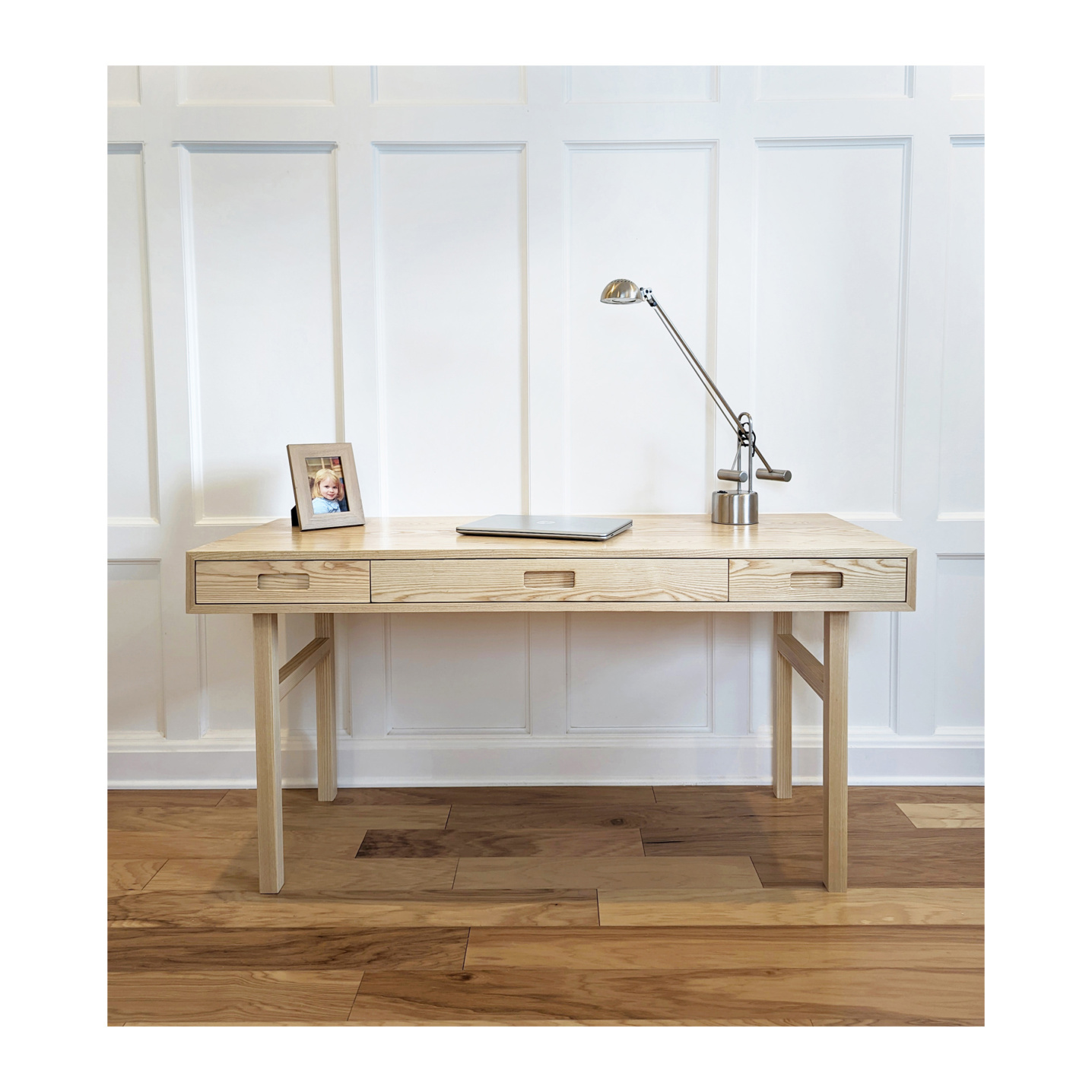 Solid Ash Wood Modern Desk with three drawers--Made by 57NorthPlank Tailored Modern Furniture